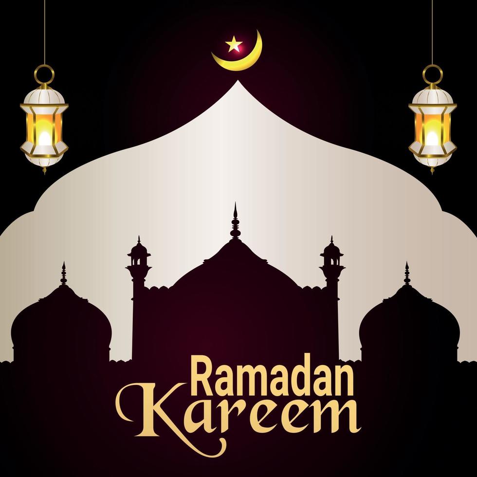 Ramadan kareem islamic festival celebration background with golden moon and lantern vector