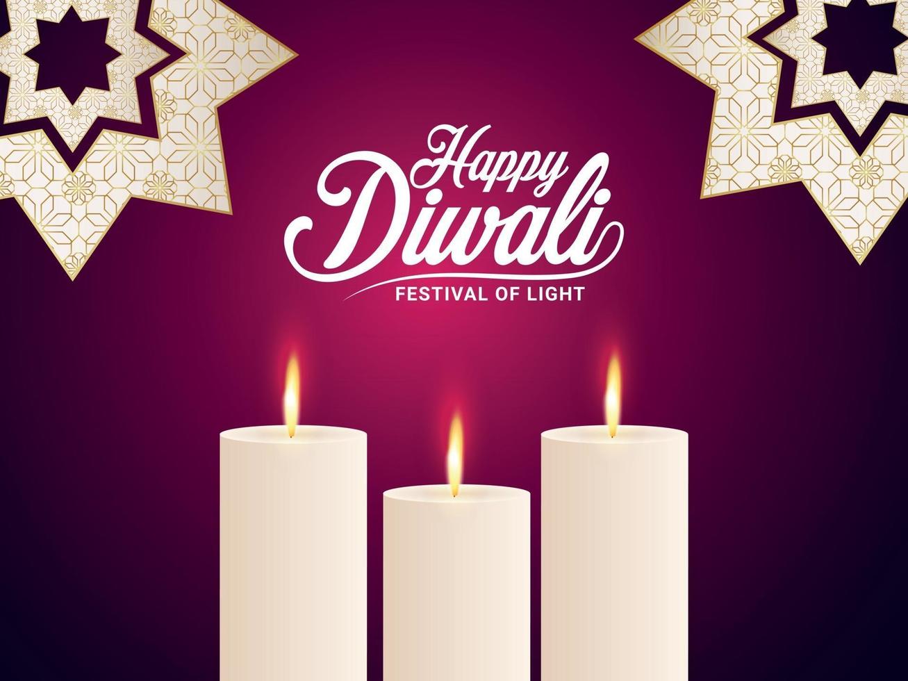 festival indio feliz celebración de diwali tarjeta de felicitación con vela vector