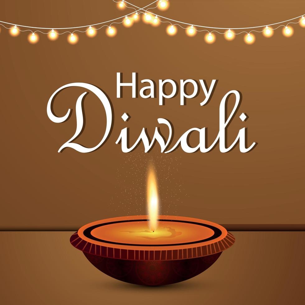 Indian festival happy diwali celebration greeting card with diwali diya vector