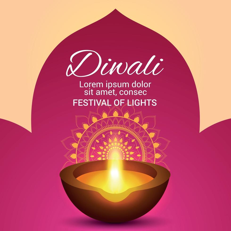 tarjeta de felicitación de invitación feliz diwali con diwali diya vector