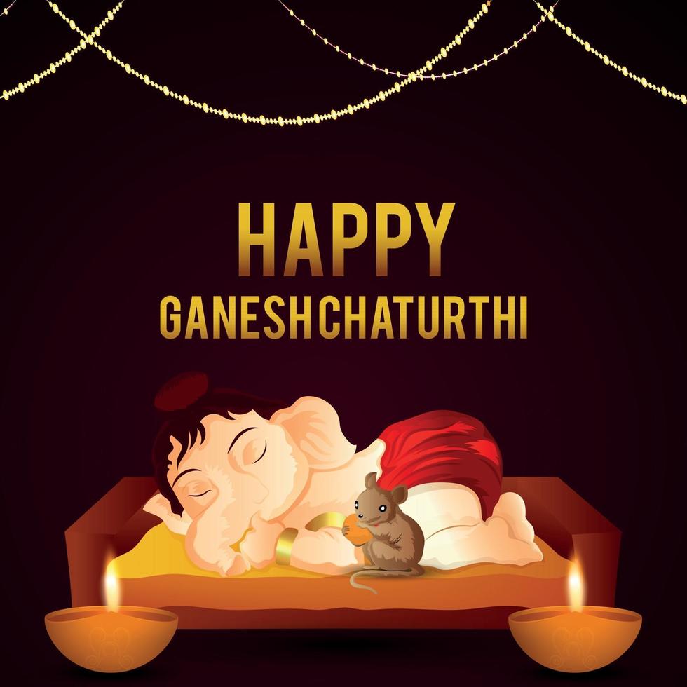 Happy ganesh chaturthi celebration greeting card with vector illustration of lord ganesha