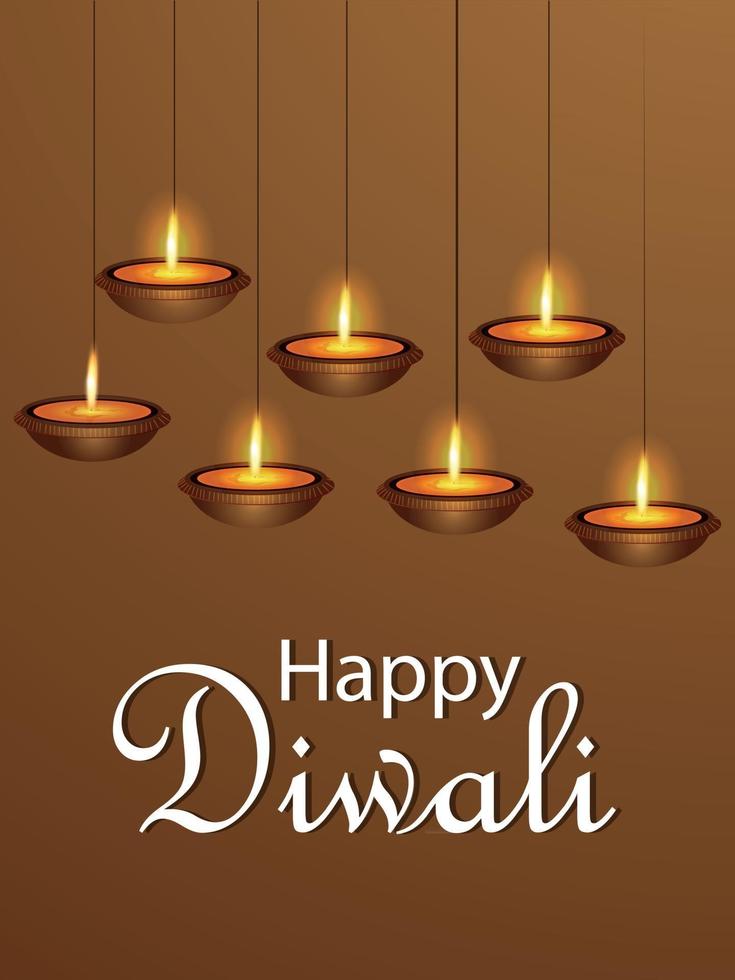 Happy diwali indian festival party flyer with diwali diya vector