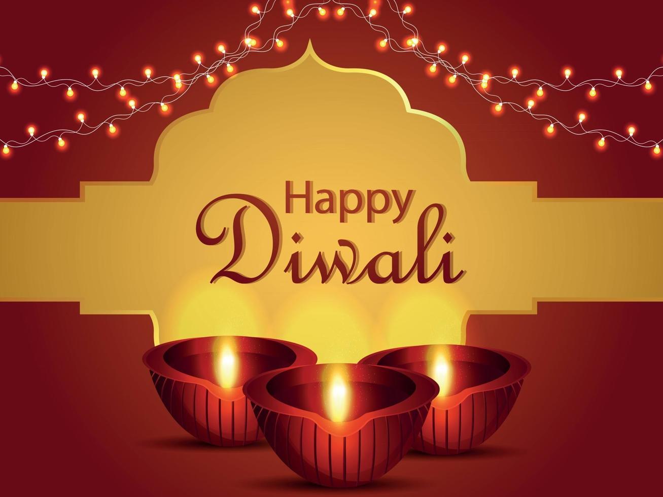 Happy diwali indian festival celebration background with creative diwali diya vector