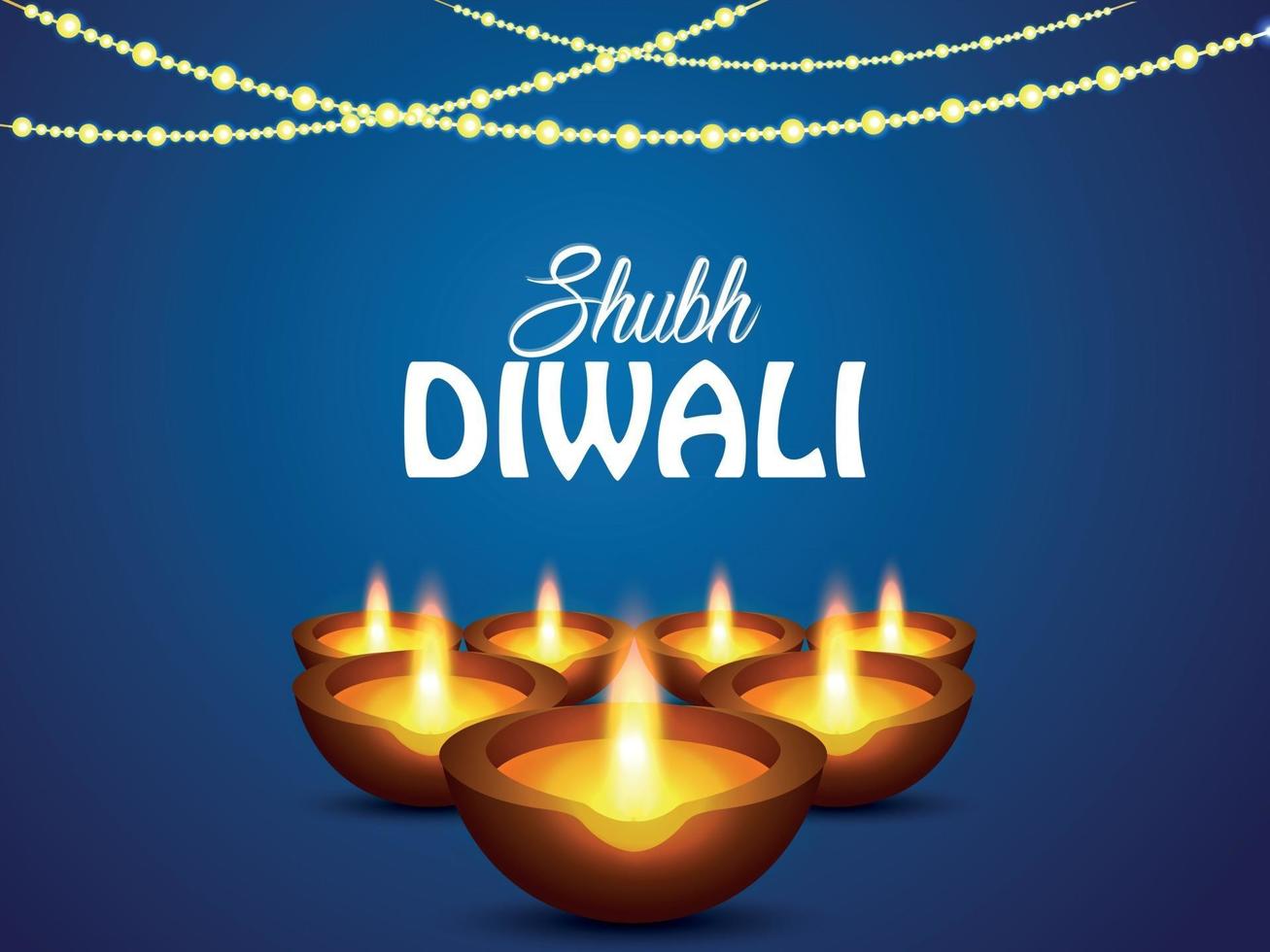 Shubh diwali indian festival celebration greeting card with creative diwali diya vector