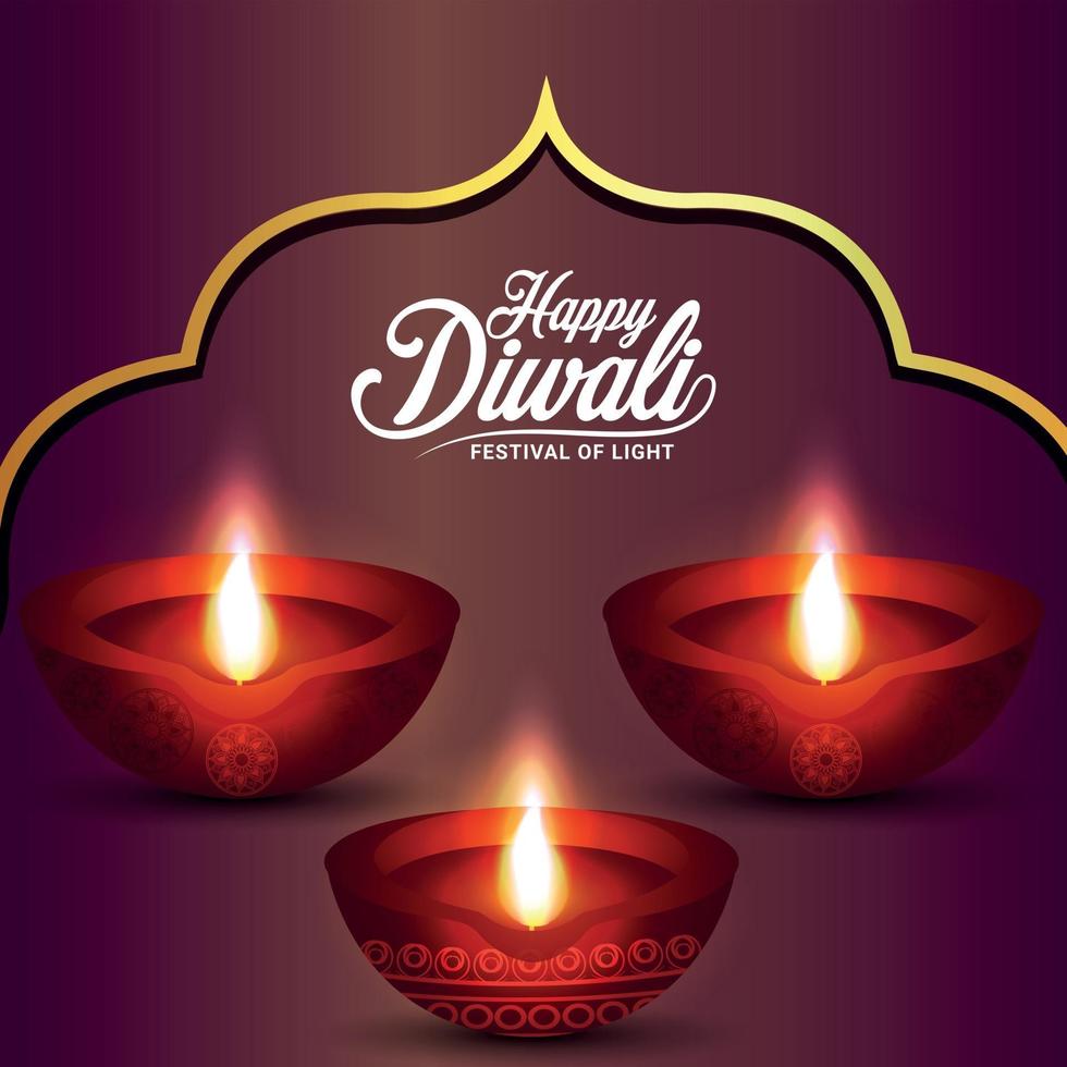 Happy diwali indian festival celebration background with diwali diya vector