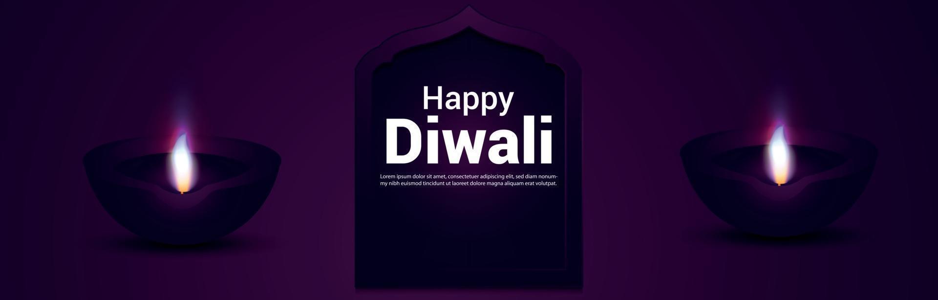 Happy diwali celebration banner or header with vector illustration