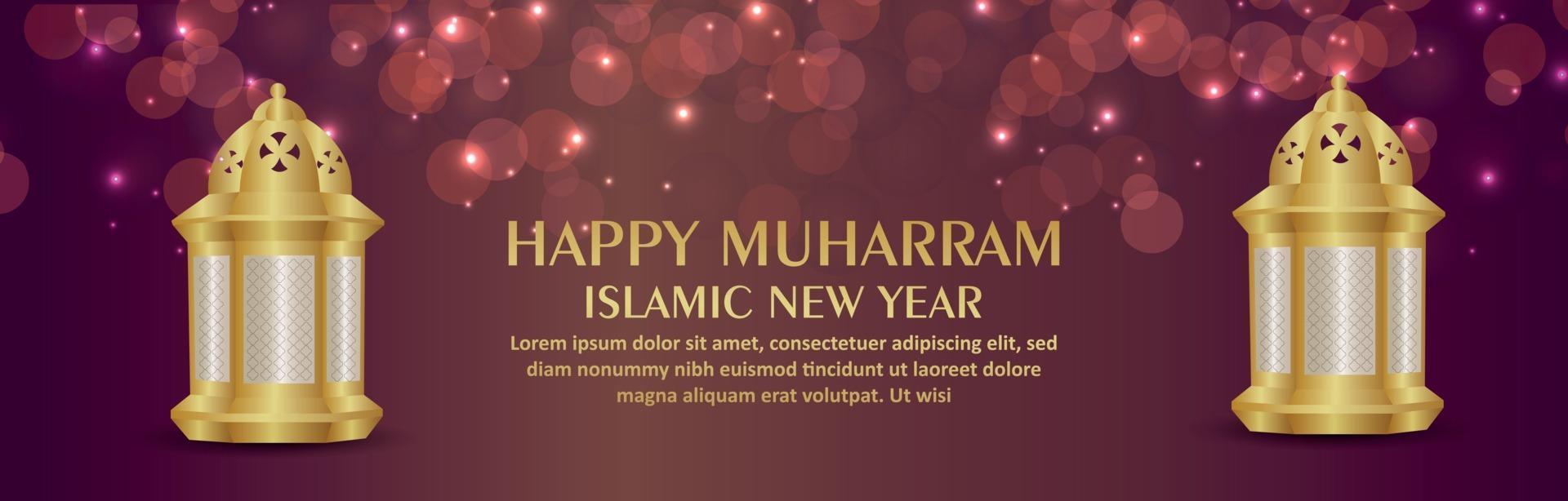 Happy muharram islamic new year celebration banner or header vector