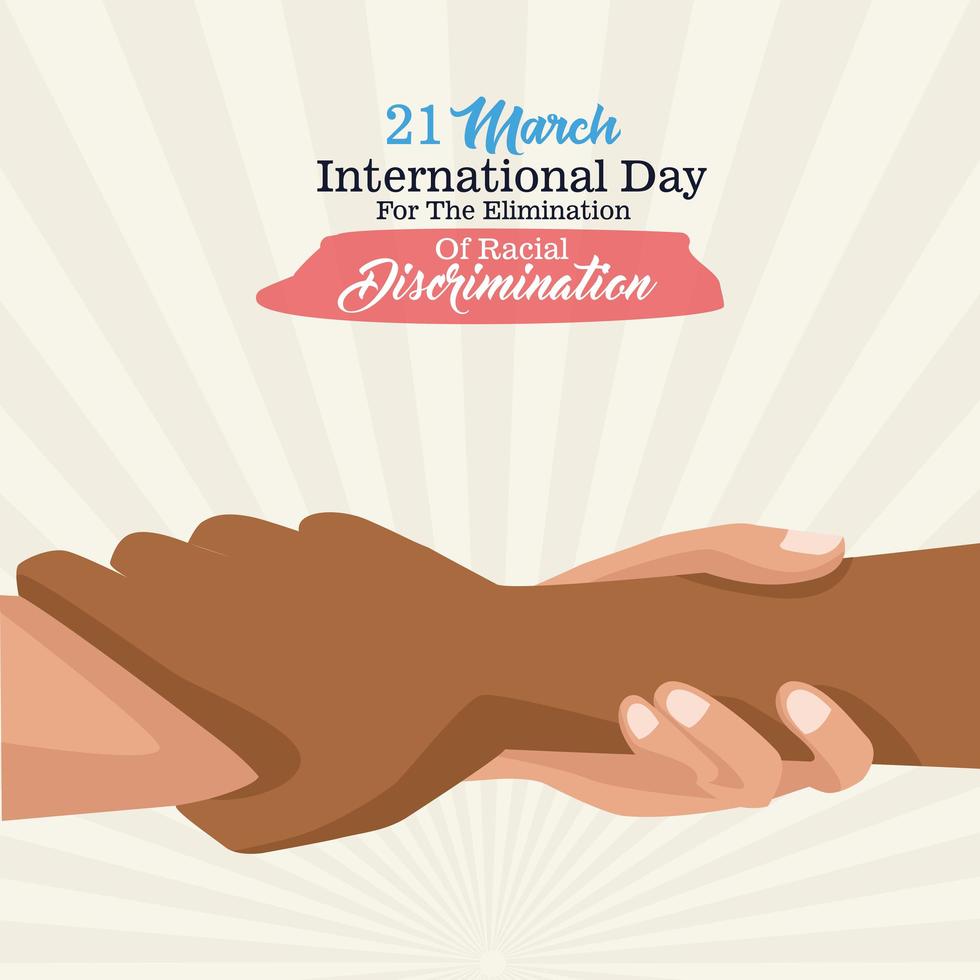 stop racism international day poster with interracial handshake vector