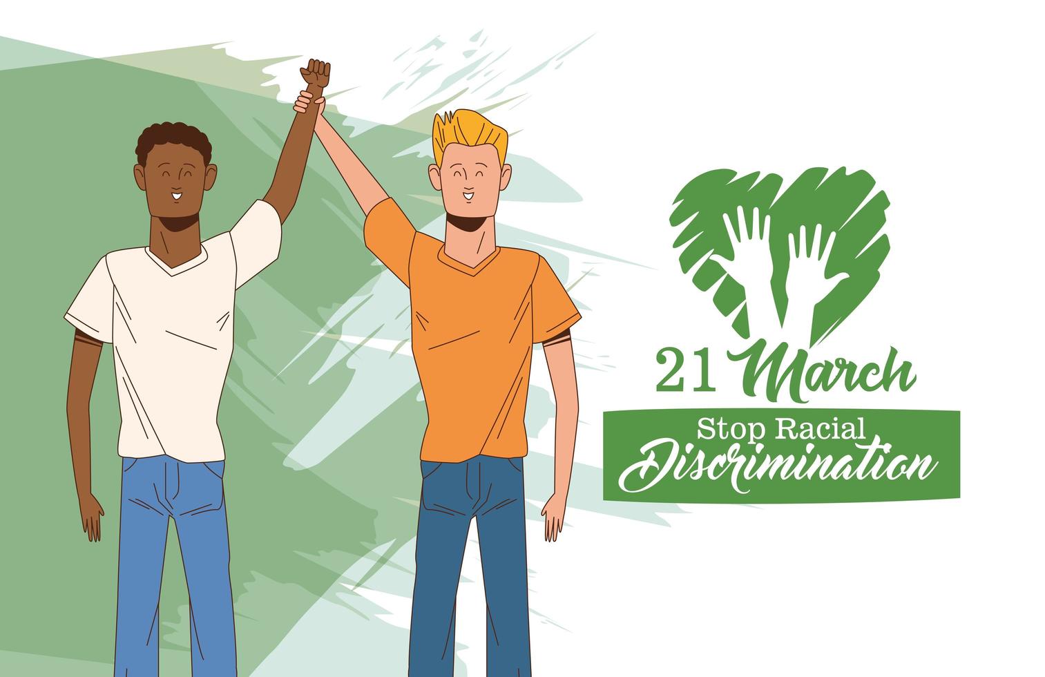 stop racism international day poster with interracial men characters vector