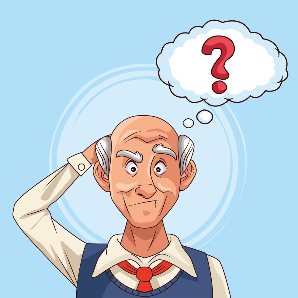 old man patient of alzheimer disease with ask speech bubble vector