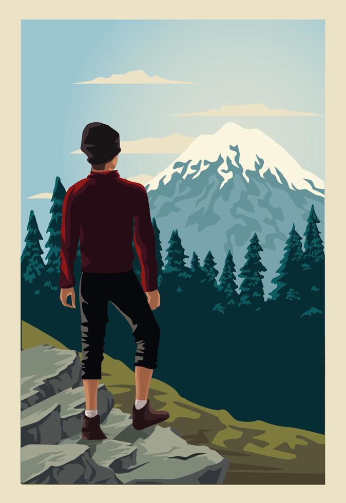 beautiful landscape with male traveler scene vector