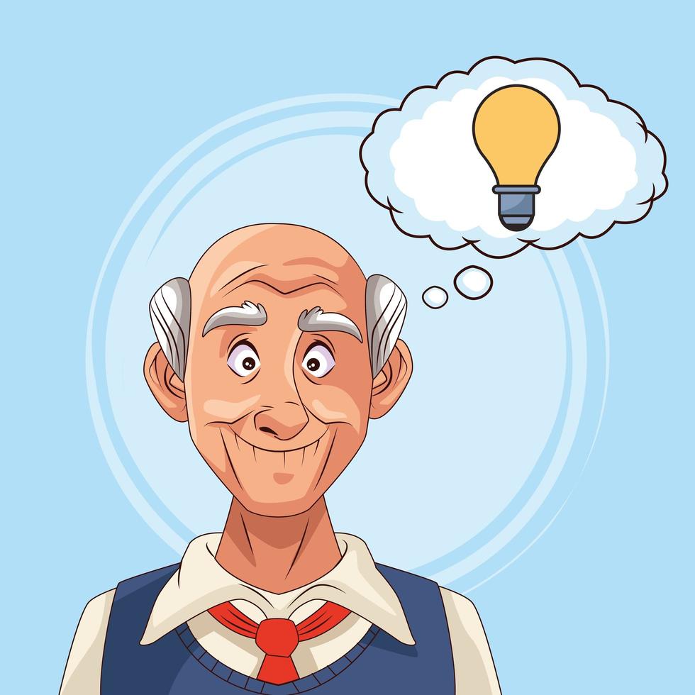 old man patient of alzheimer disease with bulb in speech bubble vector