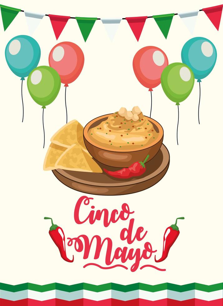 Celebración de la fiesta del cinco de mayo con comida nachos. vector