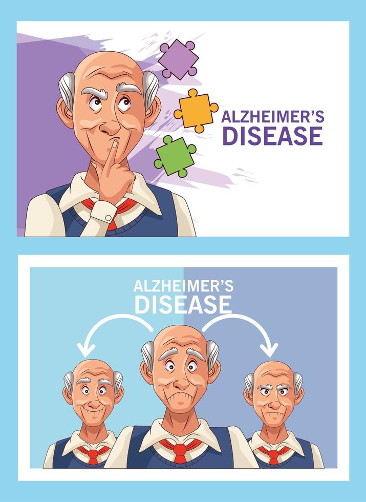 old men patients of alzheimer disease with puzzle pieces vector