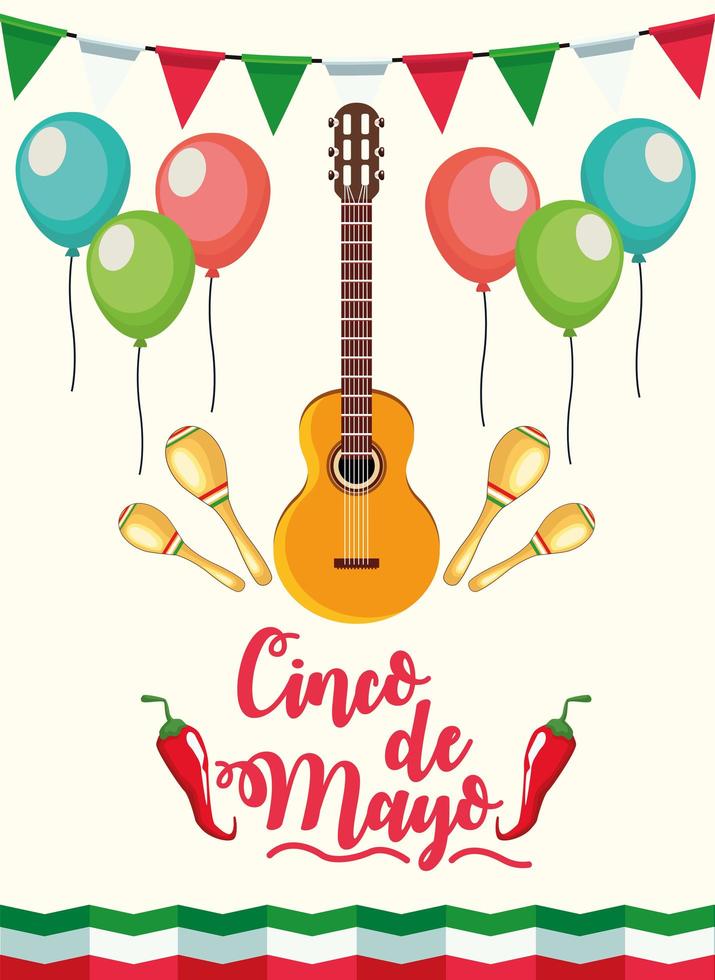cinco de mayo party celebration with guitar vector