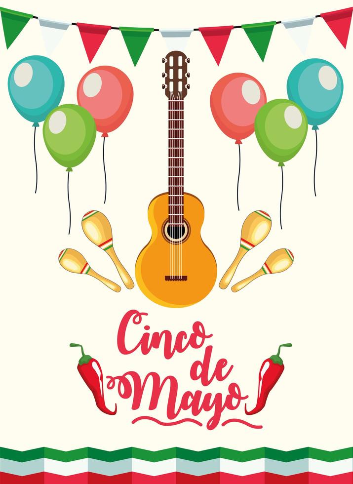 celebración de la fiesta del cinco de mayo con guitarra vector