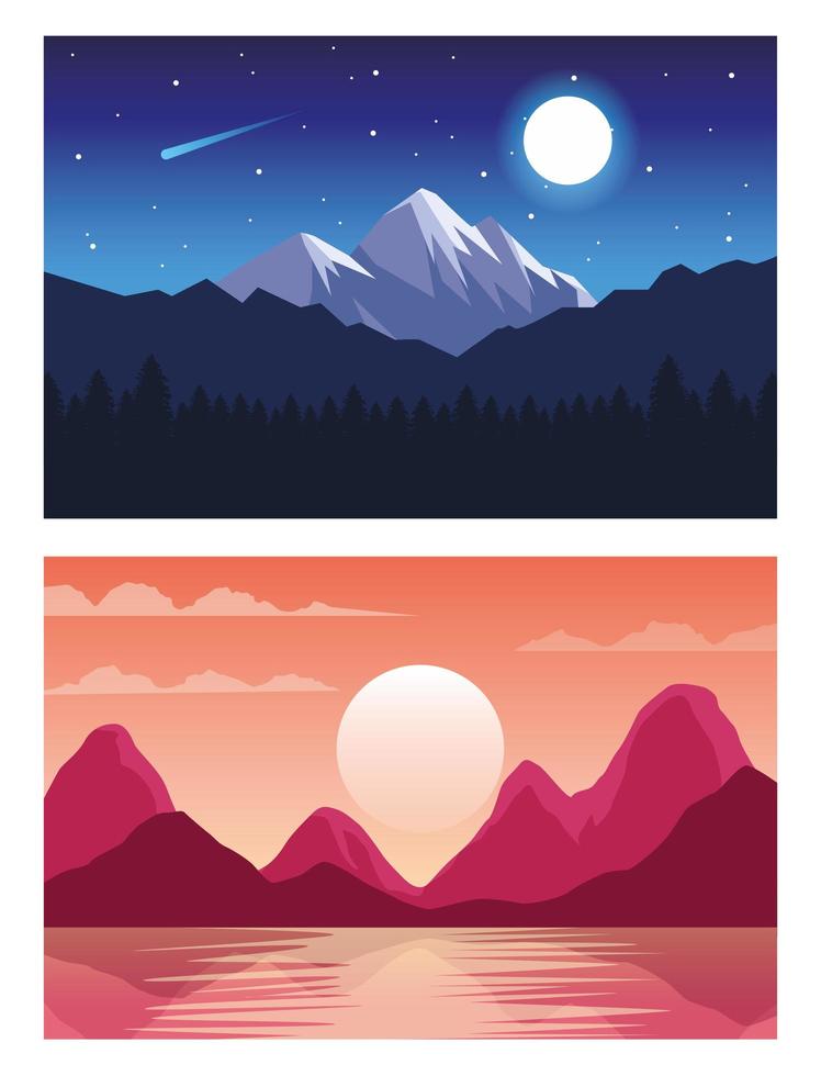 beautiful landscapes with day and night scenes vector