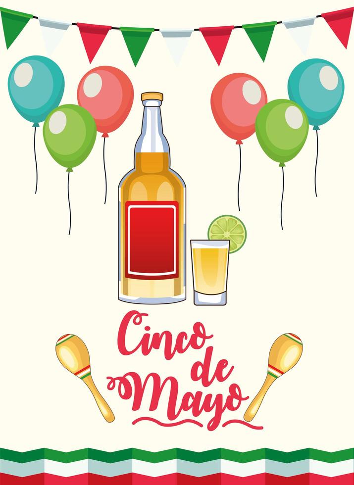 Celebración de la fiesta del cinco de mayo con bebida de tequila. vector