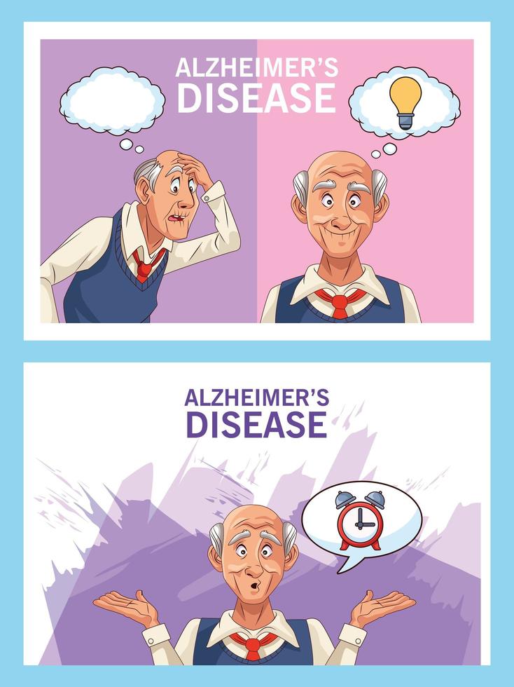 old men patients of alzheimer disease with speech bubble and bulb vector