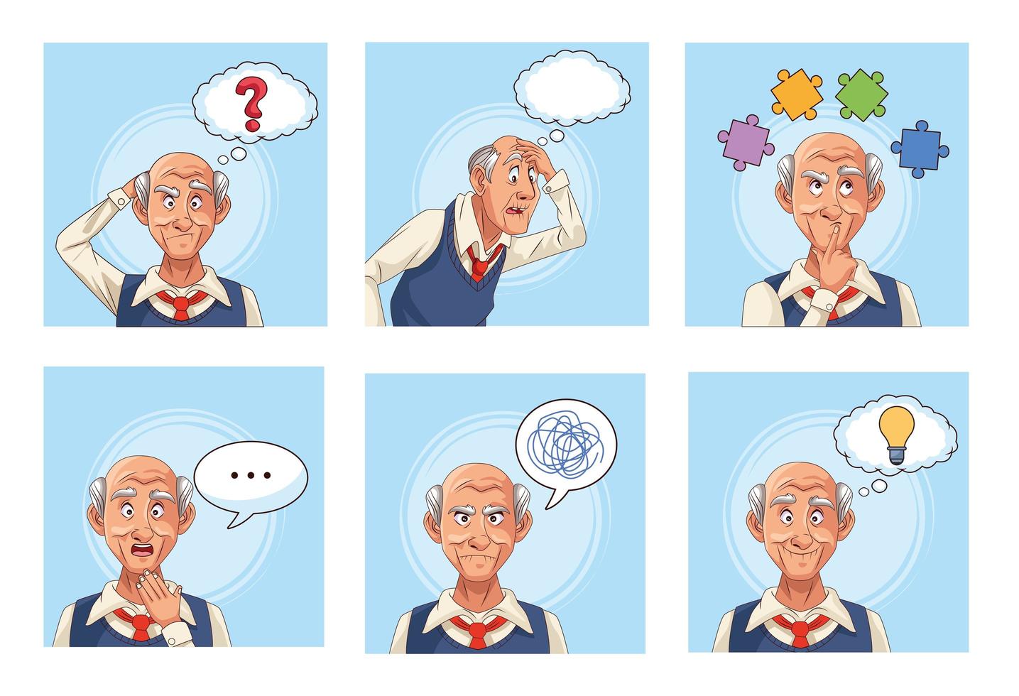 old men patients of alzheimer disease with speech bubbles an puzzle pieces vector