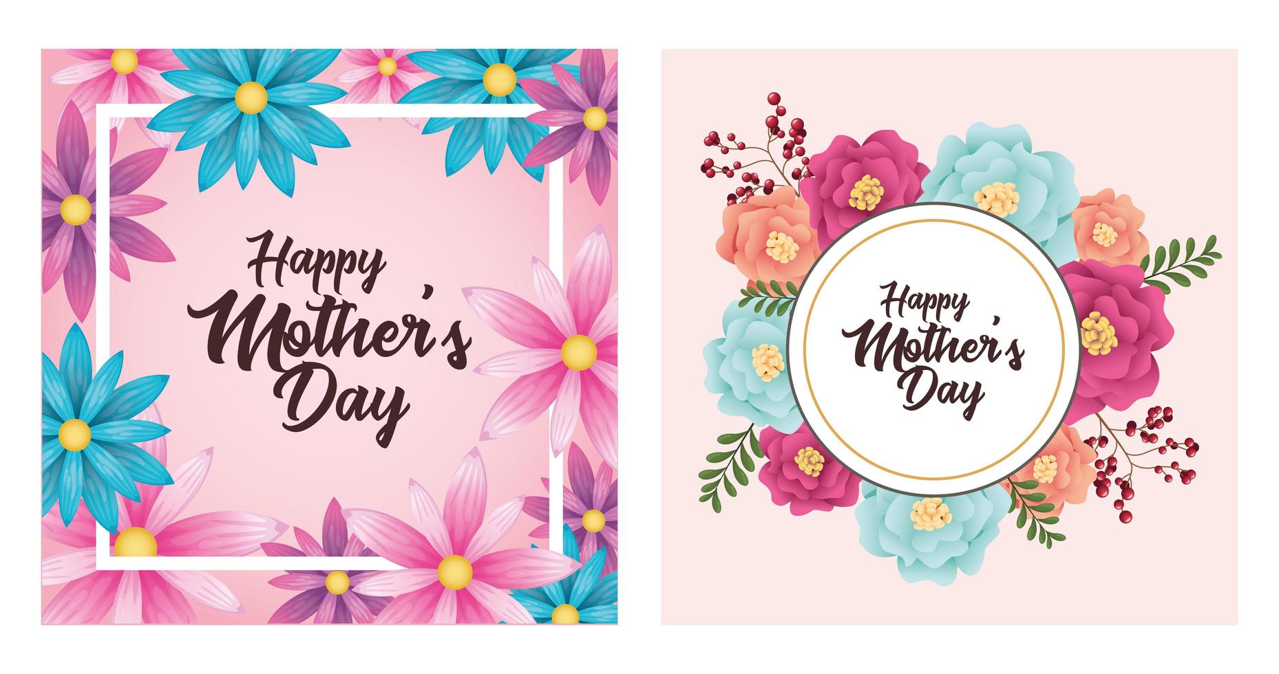 happy mothers day card with flowers set frames vector