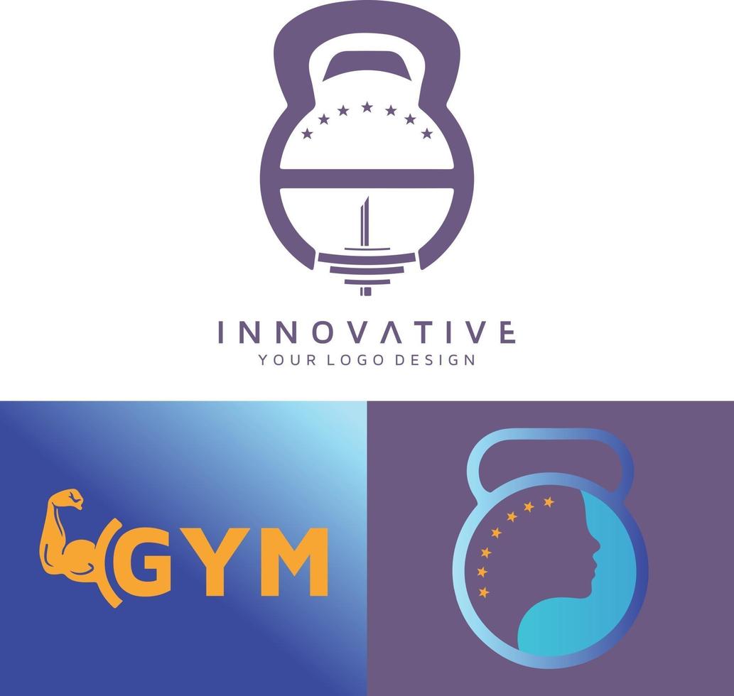 Set of Gym and mind vector logo design