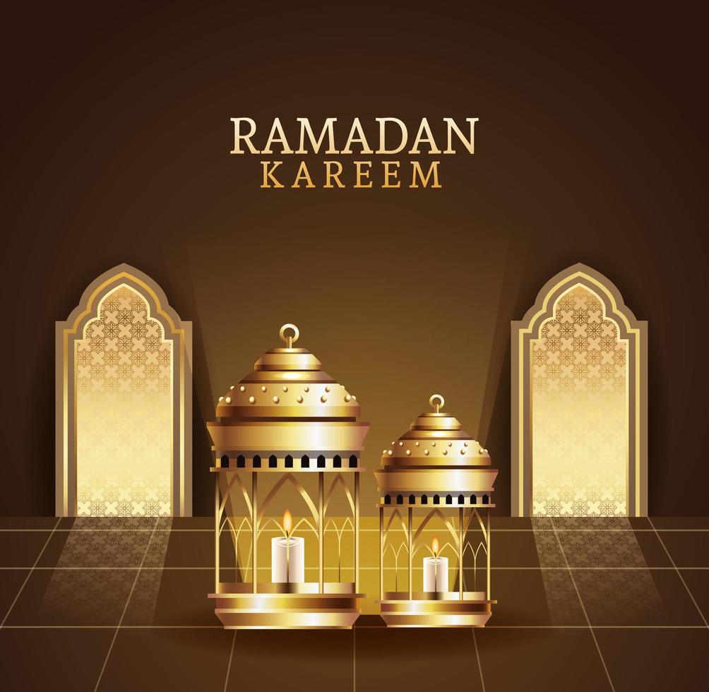 ramadan kareem celebration with lanterns vector