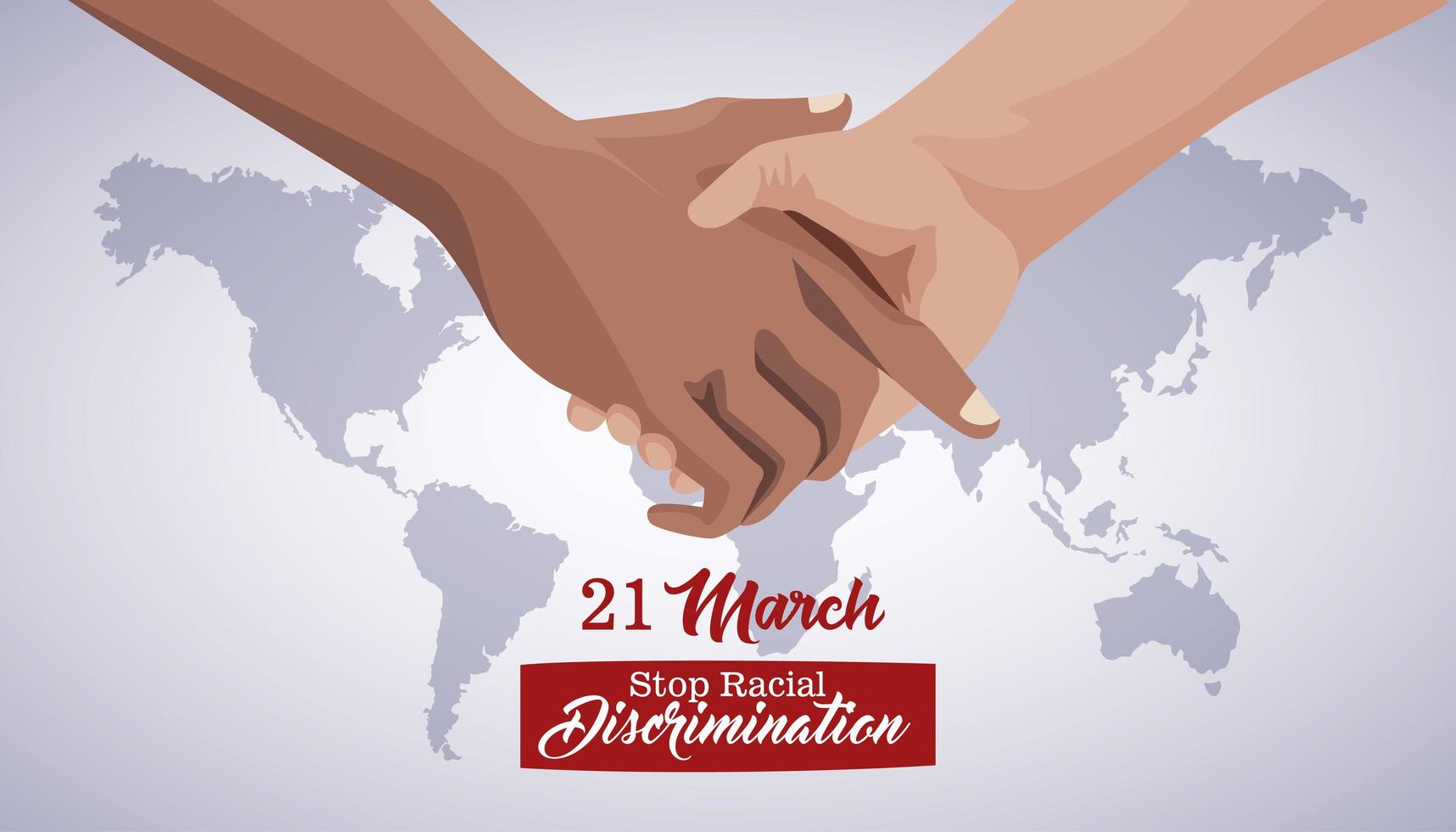 stop racism international day poster with hand shake and planet vector