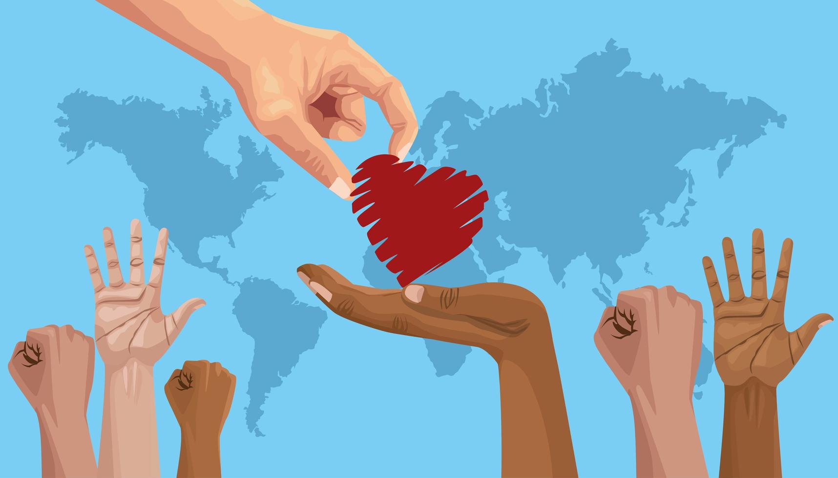 Detener el racismo cartel del día internacional con la mano dando corazón vector