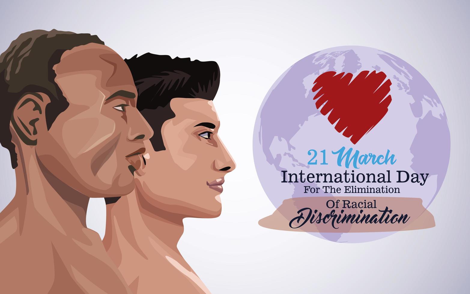 stop racism international day poster with interracial men profiles vector