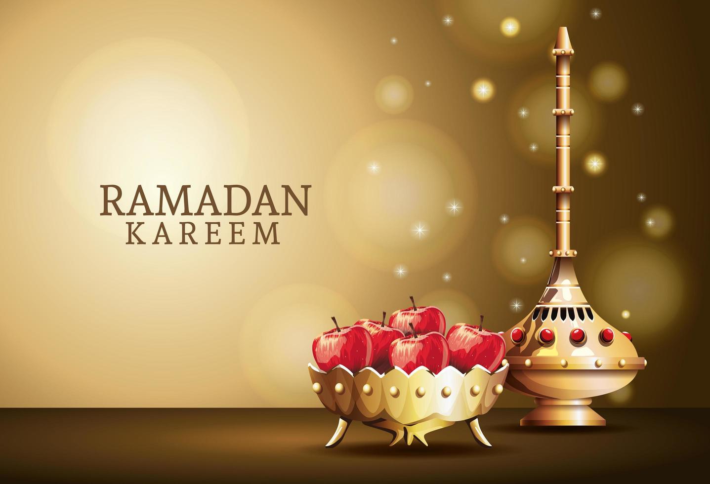 ramadan kareem celebration with golden chalice and apples vector