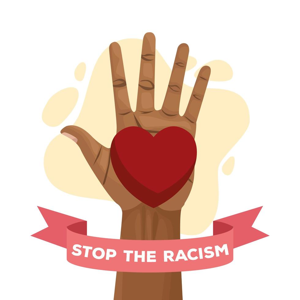 stop racism international day poster with hand and heart vector