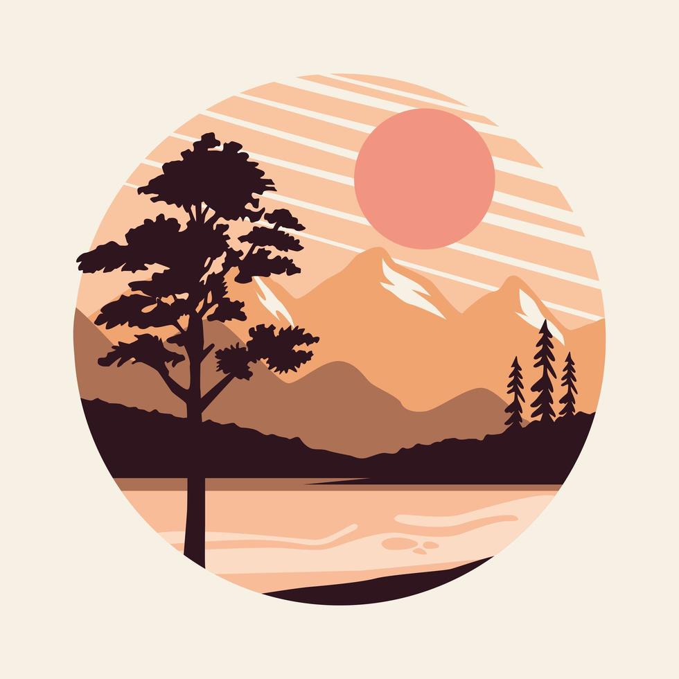 beautiful landscape with pine and lake scene vector