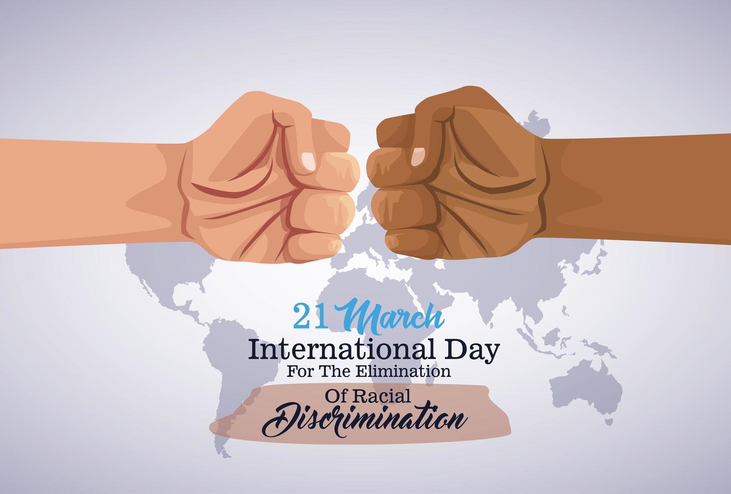 stop racism international day poster with hands fist crash vector