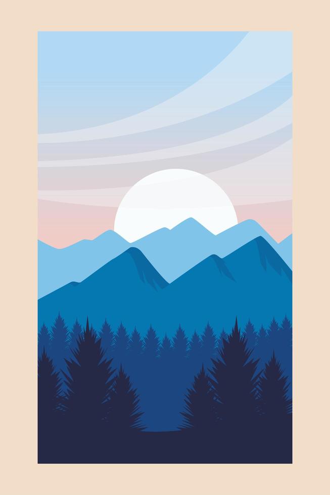 beautiful landscape with forest and mountains scene vector