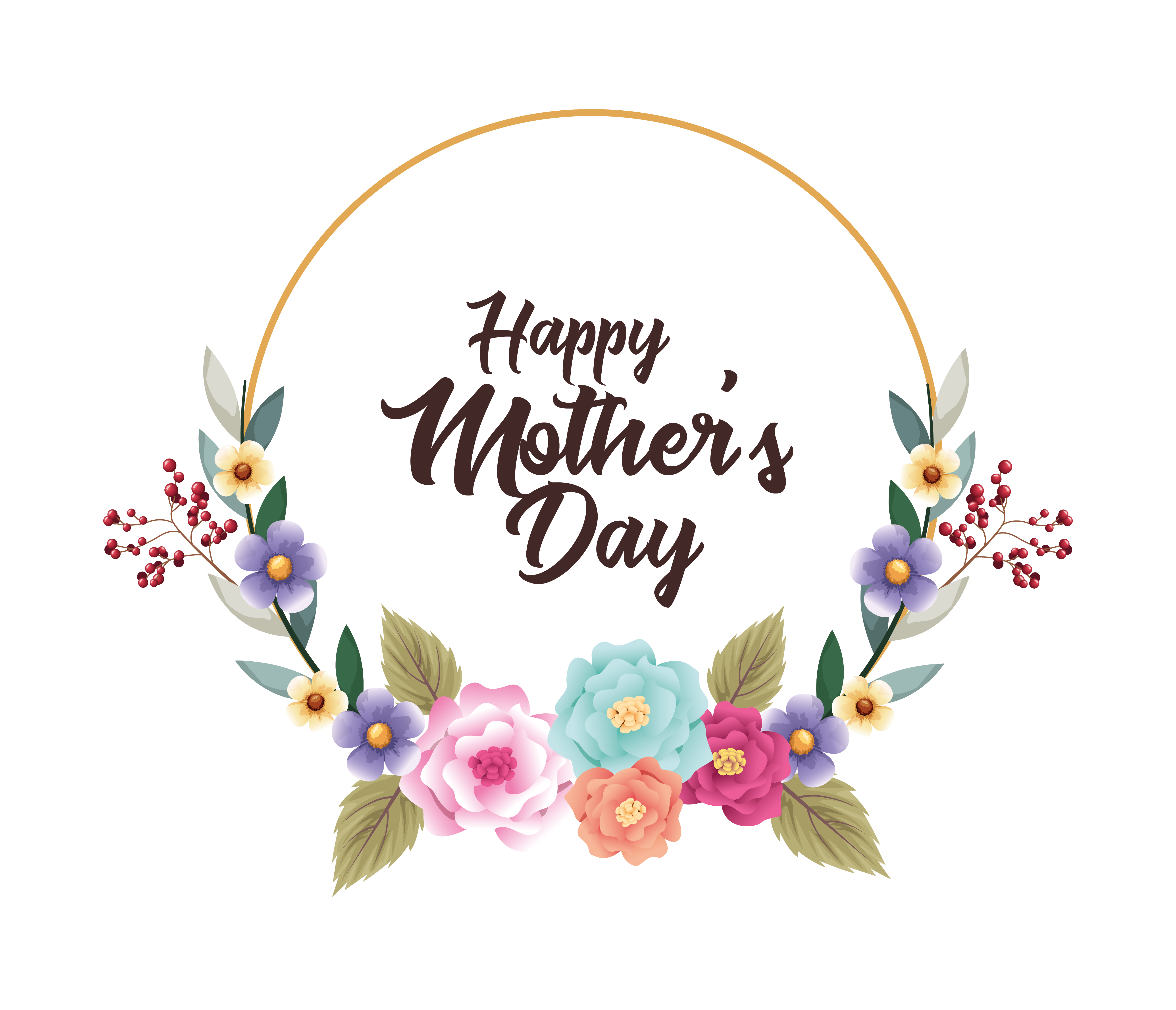happy mothers day card with flowers circular frame 2527291 Vector Art
