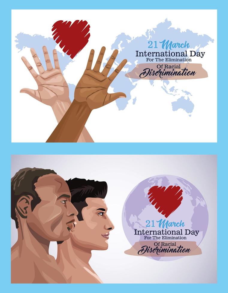 stop racism international day poster with interracial men profiles vector