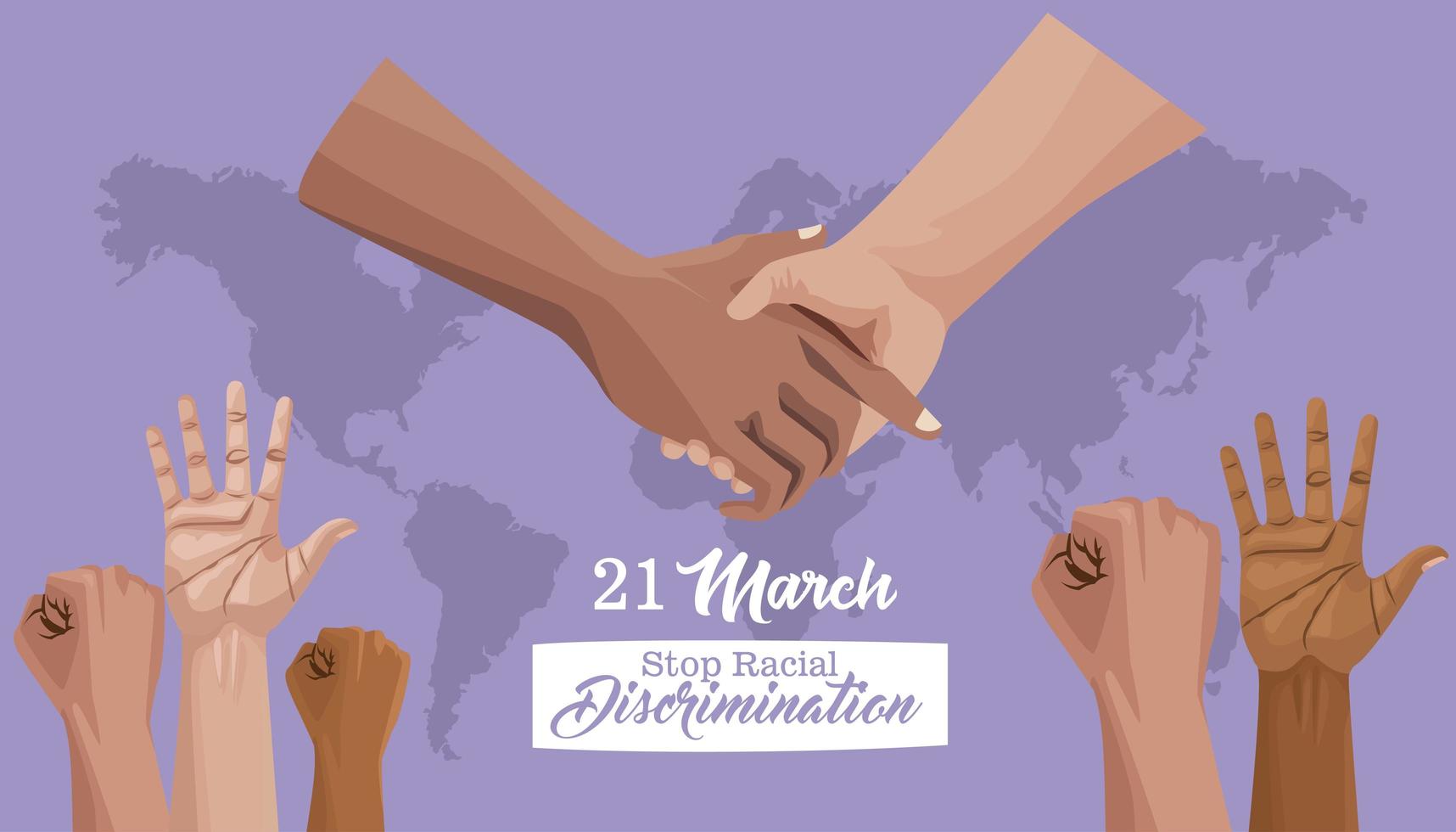 stop racism international day poster with hands and planet earth vector
