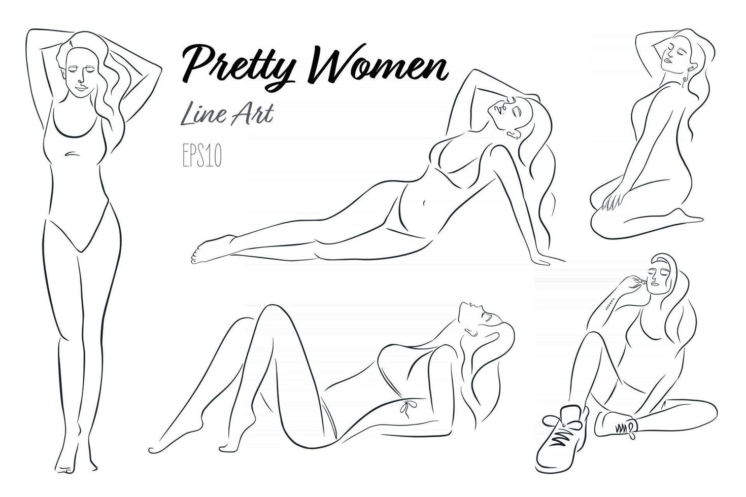 Line Art of Women in Different Poses Collection vector