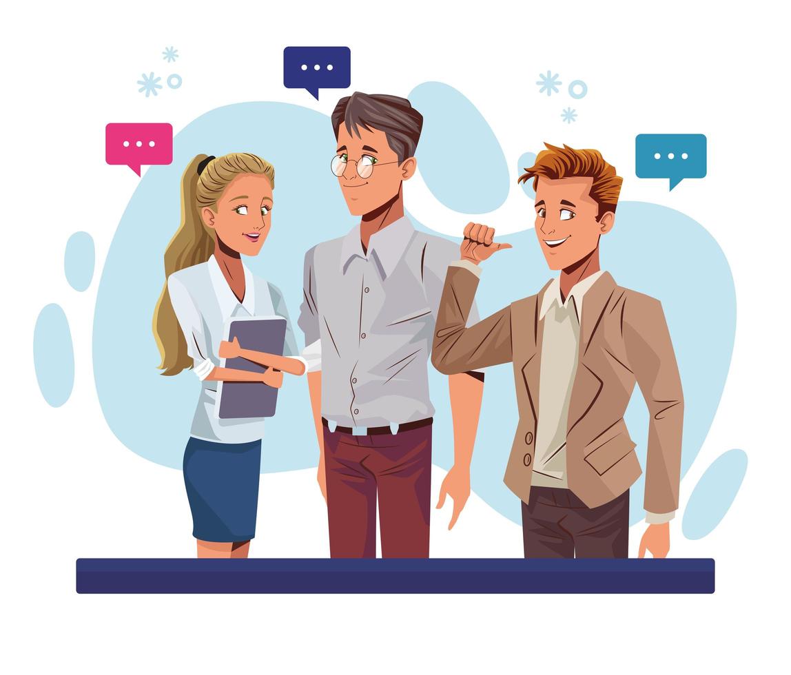 young business people talking workers characters vector