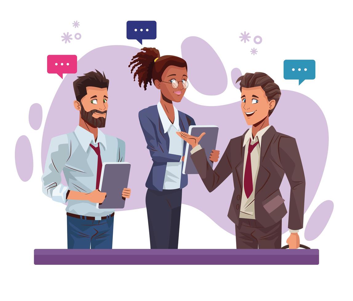 young business people talking workers characters vector