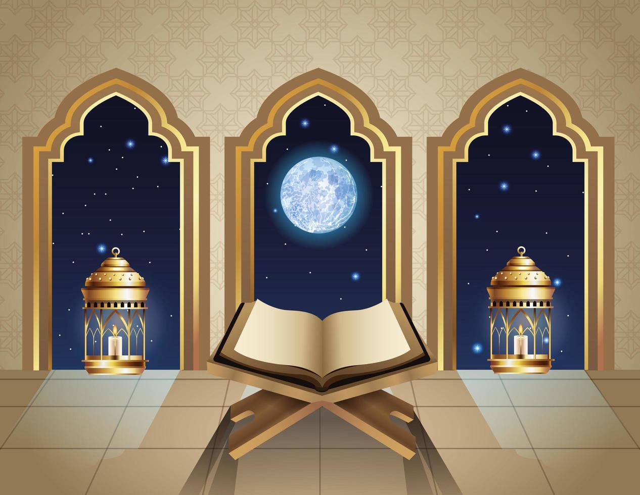 celebración de Ramadán Kareem con libro de Corán vector