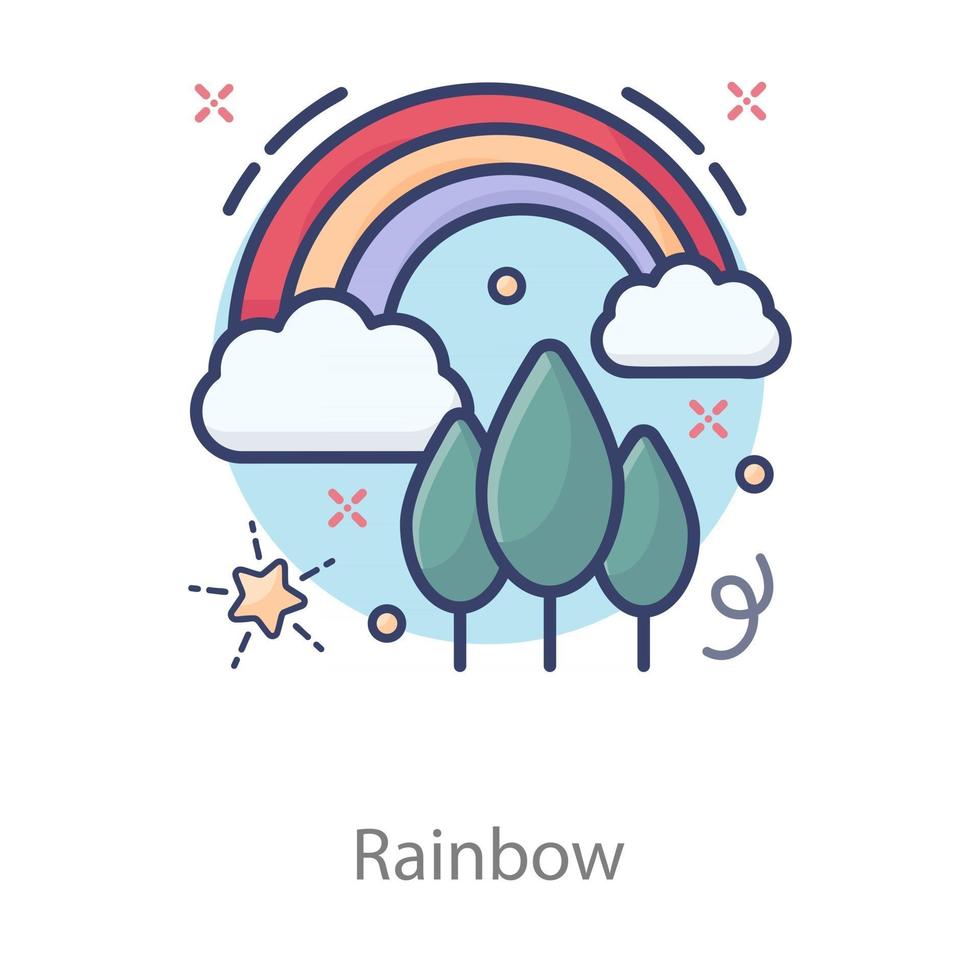 Rainbow and trees icon vector