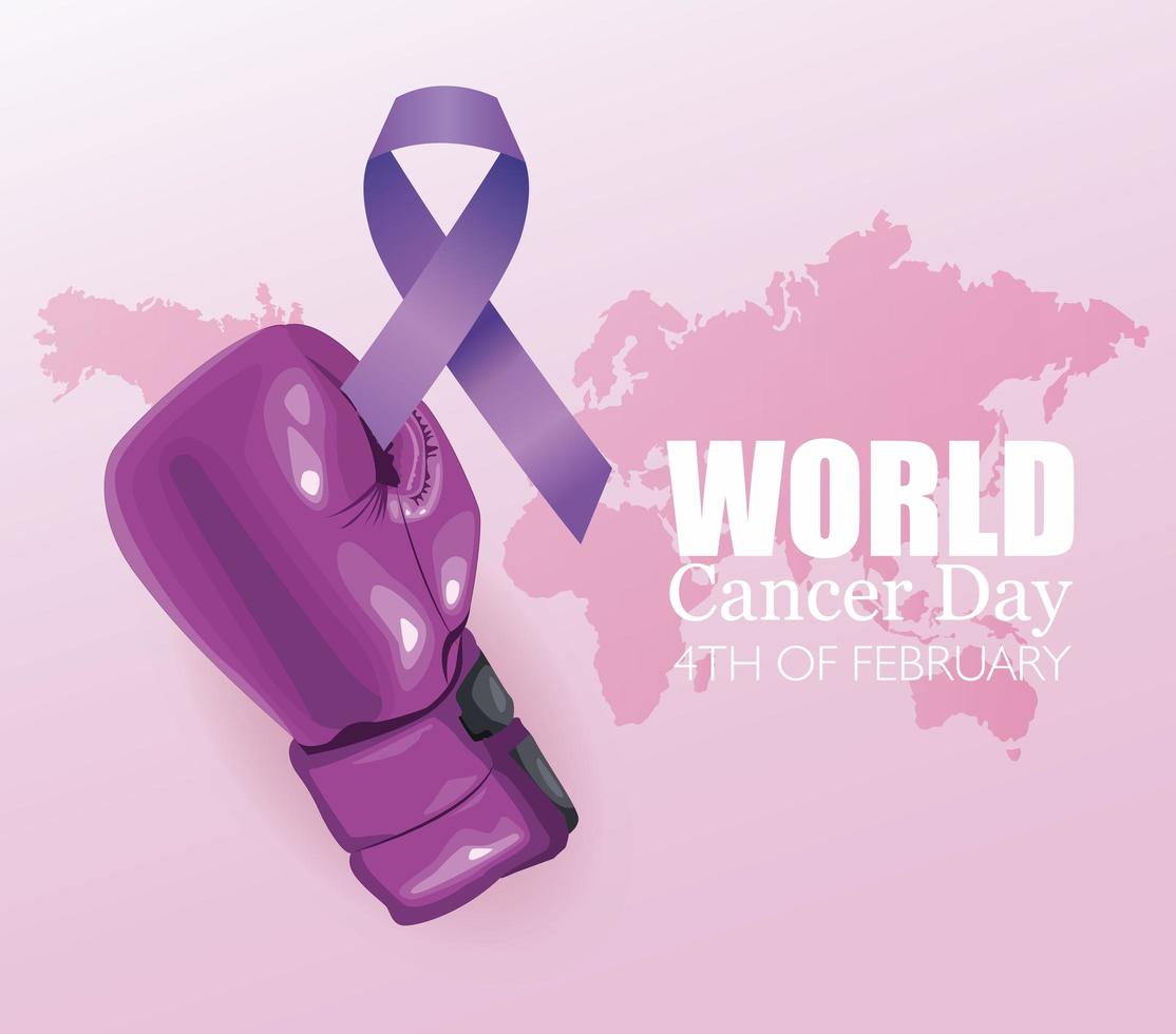 cartel del día mundial del cáncer con guantes de boxeo y cinta vector