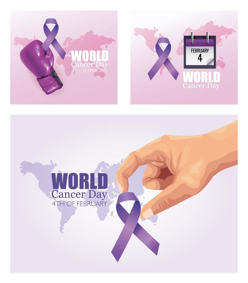 día mundial del cáncer establecer iconos de póster vector