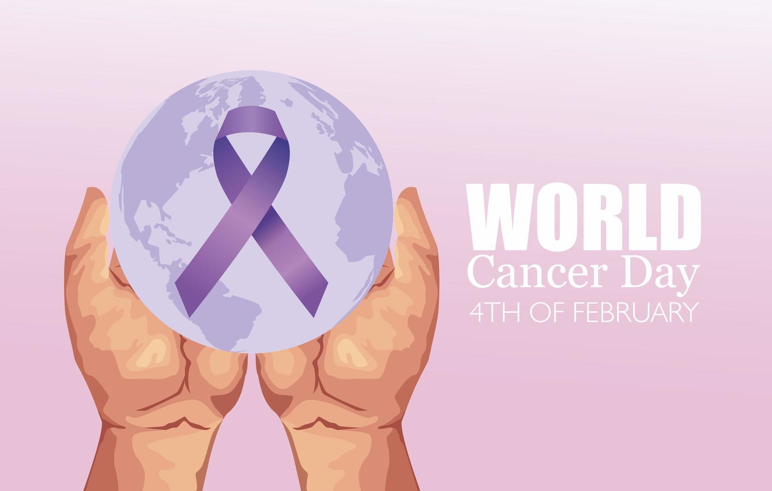 cartel del día mundial del cáncer con manos y cinta vector