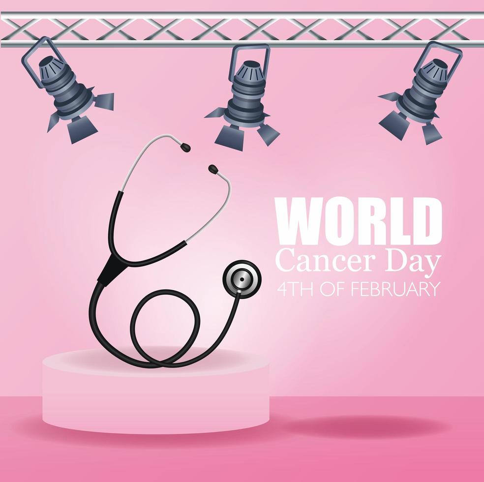 world cancer day poster with stethoscope and lamps vector