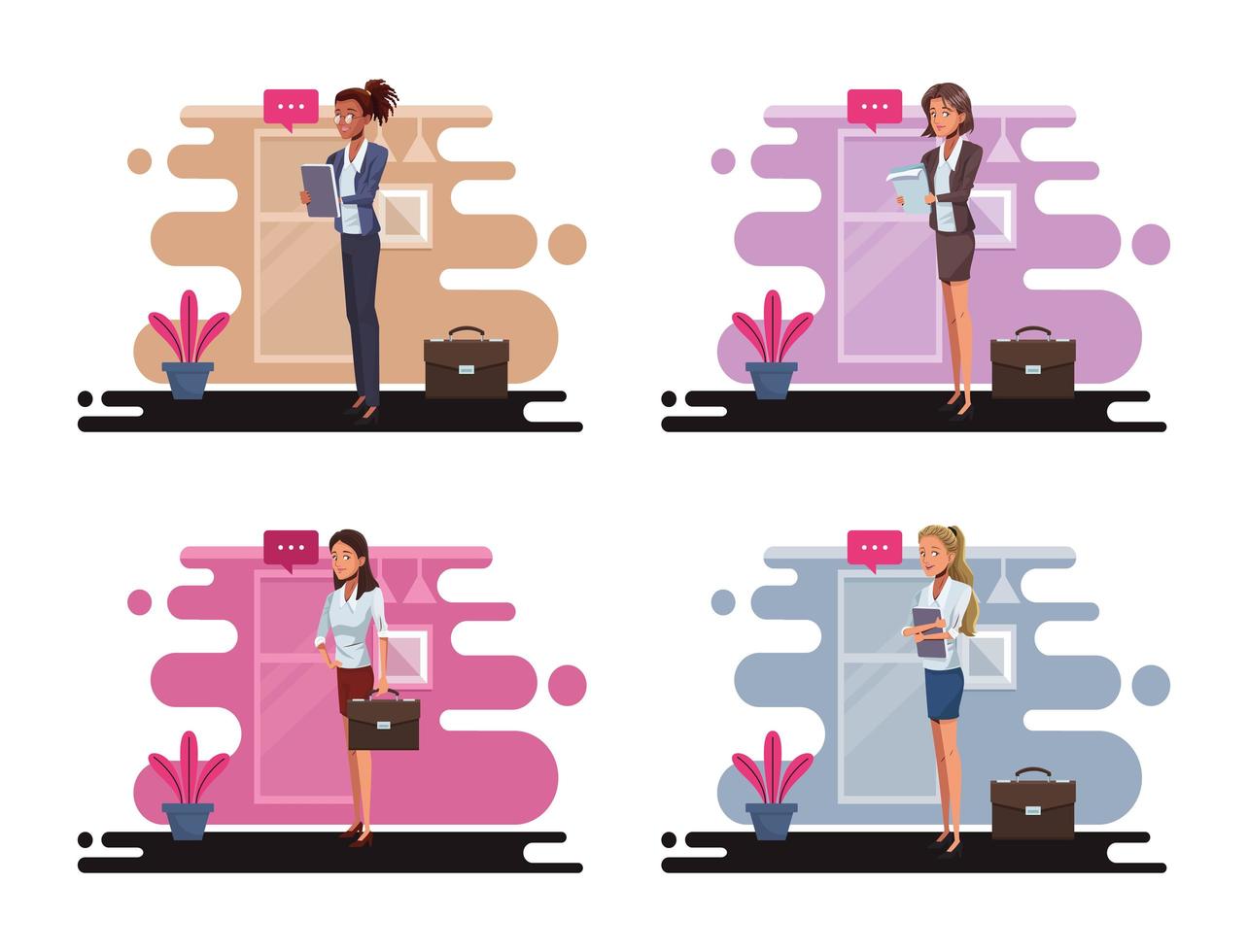 young businesswomen talking workers characters vector