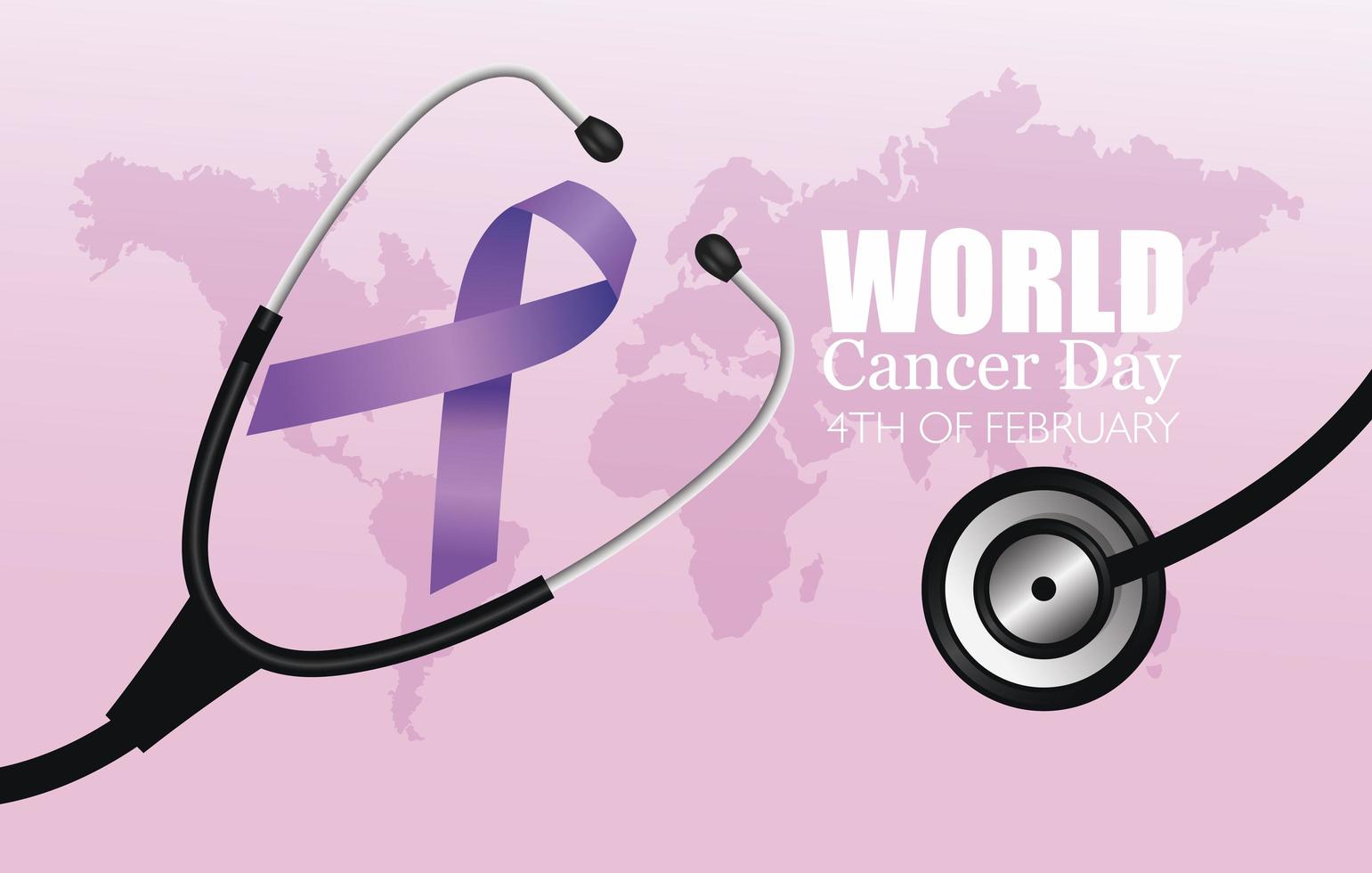 world cancer day poster with stethoscope and ribbon vector
