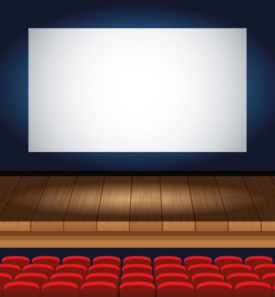 entretenimiento de cine con sillas y escena de exhibición. vector